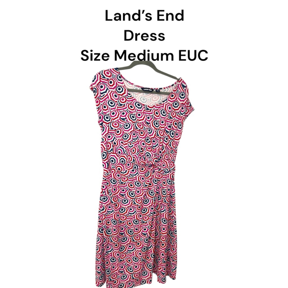 Women's Land's End Dress Size M Pink White Pattern